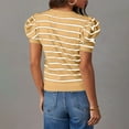 thumbnail image 4 of Women's Short Puff Sleeve Knit Tops 2025 Trendy Crewneck Striped T Shirts Casual Summer Blouses, 4 of 7