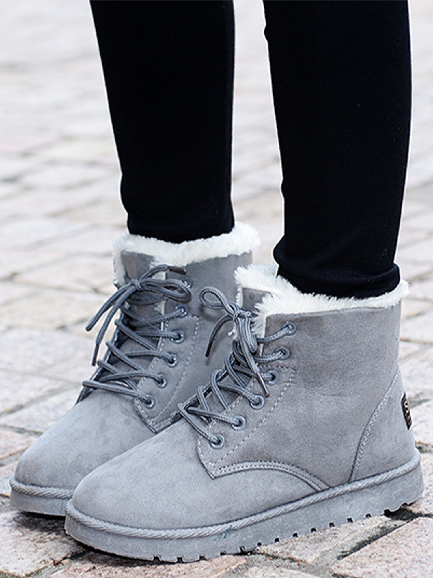 womens fur lined lace up ankle boots