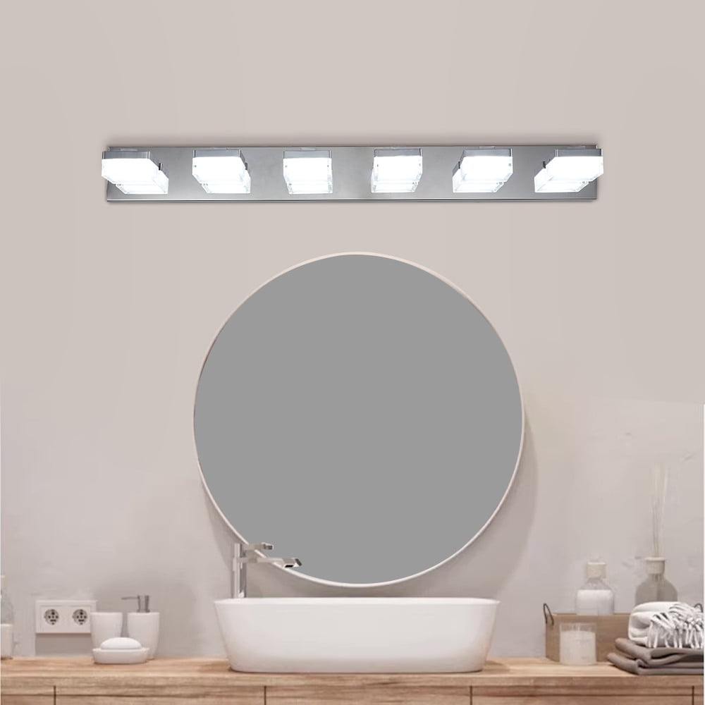 Modern 6-Light Chrome Vanity Light Fixture with LED Lighting for Bathroom Vanity, Dressing Room Makeup Mirror Bright Adjustable Light Bar - Soft Glow Energy-Efficient Design
