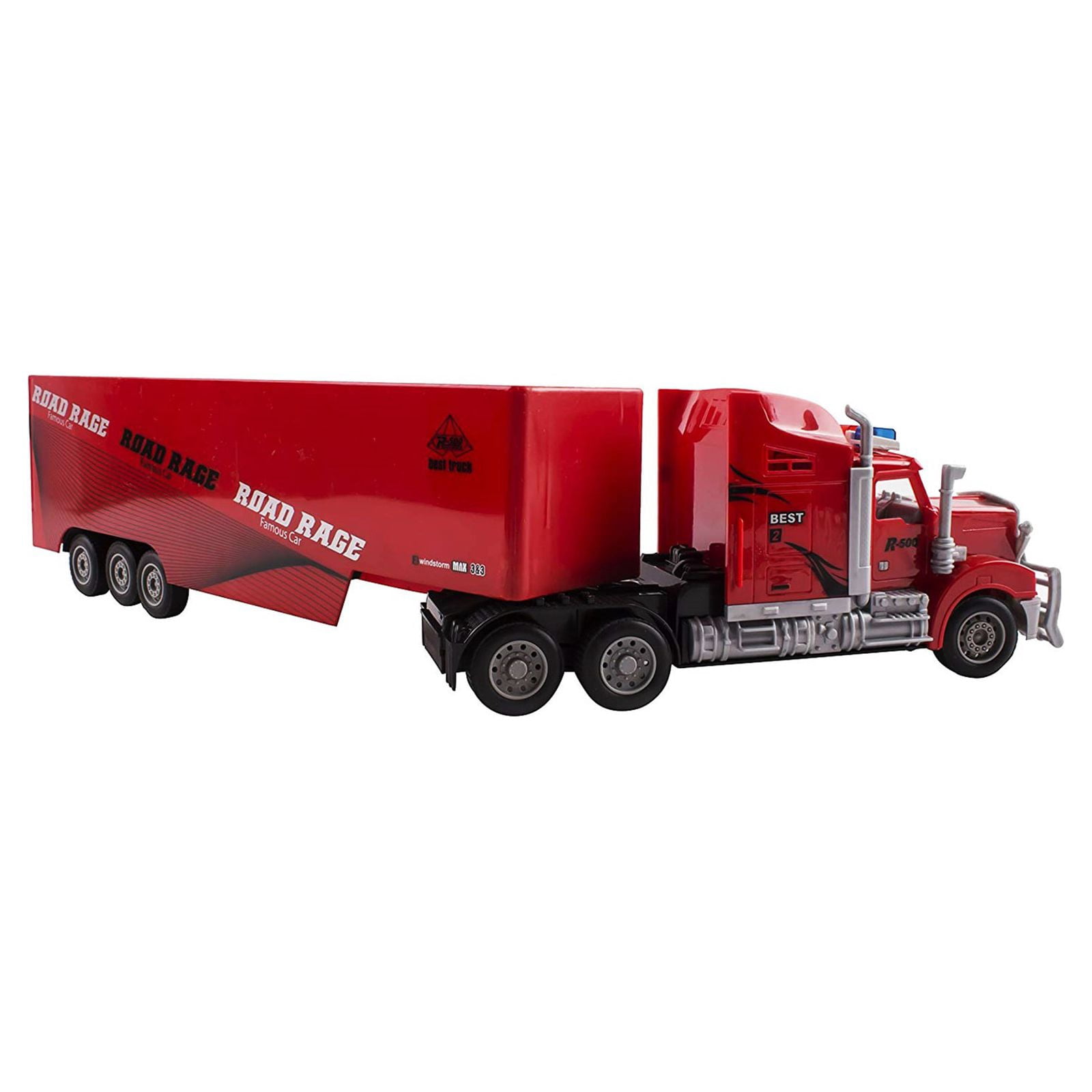 Vokodo RC Semi Truck And Trailer 23" With Lights Electric Hauler Remote Control Kids Big Rig Toy Carrier Van Transport Vehicle Ready To Run Semi-truck Cargo Car Great Gift For Children Boys Girls Red