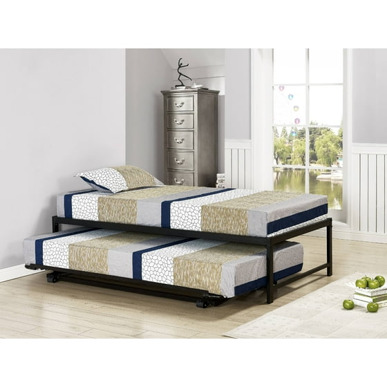 39" Twin Size Black Metal Day Bed Frame With PopUp High Riser Trundle