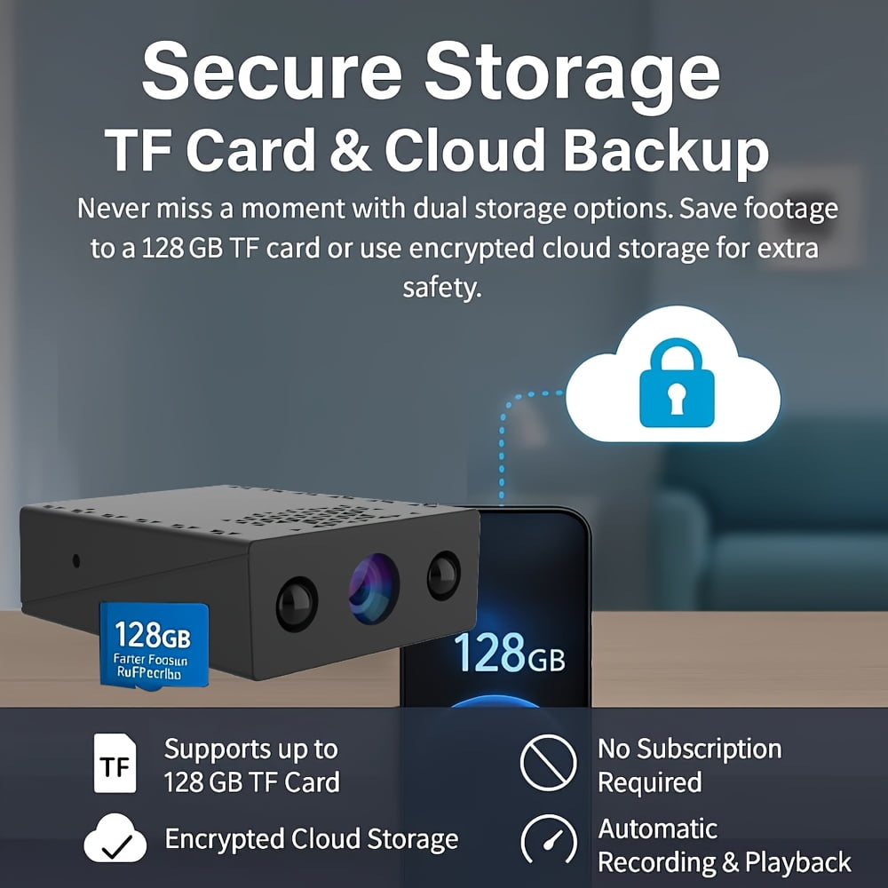 Mini Wireless Security Camera: Full HD, Night Vision, Motion Detection, Voice Recording, Built-in AP Hotspot, No Internet Required, Easy Install, Cloud Storage for Home, Baby, Pet - Black