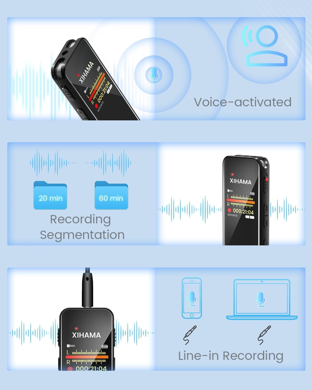 64GB Digital Voice Recorder with Playback, A-B Repeat, Variable Speed Play, Voice Activated Recorder for Lectures, Recording Monitoring, Password Protection, Recording Device, Digital Audio Recorder