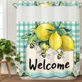 thumbnail image 2 of No Hook Shower Curtain Set with Snap in Liner, Summer Lemon Farm Bee Waterproof Bathroom Curtain with See Through Top Window, Welcome Quote on Teal Plaid Double Shower Curtains for Bathtub, 2 of 9