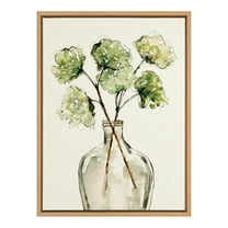 Kate and Laurel Sylvie Greenery Vase Framed Linen Textured Canvas Wall Art by Sara Berrenson, 18x24 Natural, Modern Nature Art for Wall
