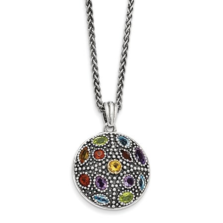 - 14K Gold and 925 Sterling Silver with Antiqued Multi Gemstone Necklace -18