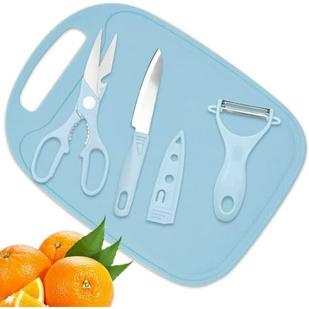 

Mini Travel Cutting Board Set 4 Pcs Portable Mini Camping Plastic Cutting Board & Knife Fruits & Vegetable Peeler Scissors