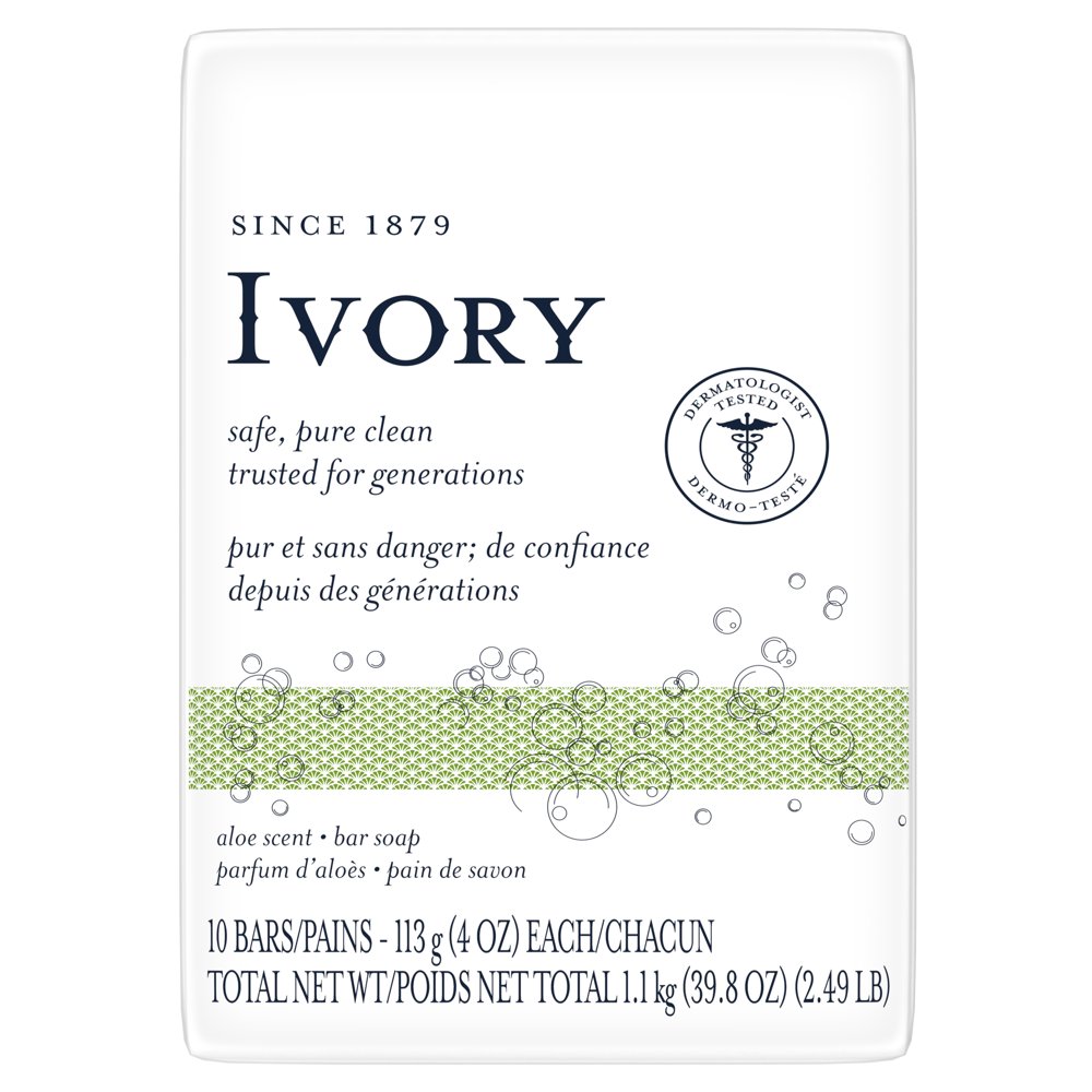 Ivory Bar Soap, Aloe Scent 4.0 oz, 10 Count