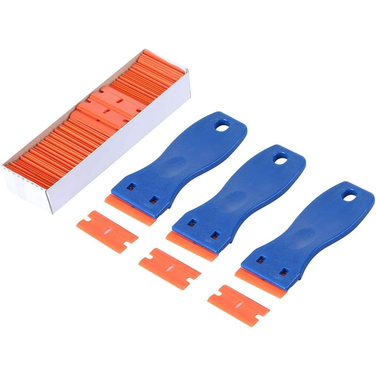 3PCS Plastic Razor Blade Scrapers with Contoured Grip, 100 PCS Refillable  Double Edge Plastic Razor Blades Ideal for Auto 