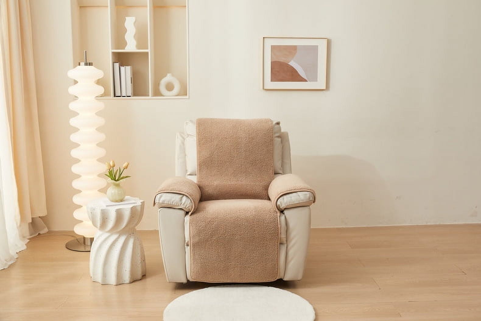 Namzi Lamb Wool Sofa cushion Couch Cover Solid Colour Reclining Chair Cover for Living Room Sofa Easy Fit Washable Furniture Sofa Protector 29.92*90.94inch (Khaki)