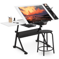 thumbnail image 4 of Magshion Drafting Table Desk Craft Work Station with Stool, Drawing Desk Height Adjustable Craft Table with Storage Drawers for Home Office School Study Room, White, 4 of 12