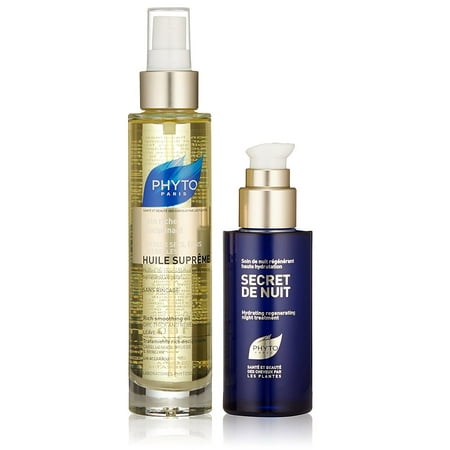 Phyto 2 Piece Set: Phyto Huile Supreme Rich Smoothing Oil 3.4 oz, Phyto Secret De Nuit Hydrating Regenerating Night Treatment, 2.5 Oz + Schick Slim Twin ST for Dry (Best Skin Smoothing Treatment)