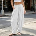 thumbnail image 2 of Miluxas Wide Leg Taperd Pants for Women Elastic High Waist Casual Loose Fit Trousers with Pockets Lightweight Hiking Harem Pants White, 2 of 7