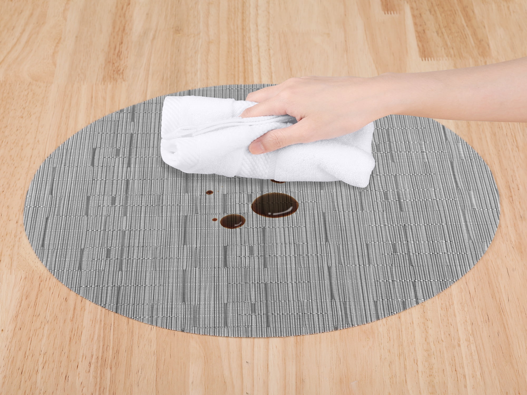 Unique Bargains Set of 6 Oval Placemats for Dining Table Decor Table Placemats Silver Gray