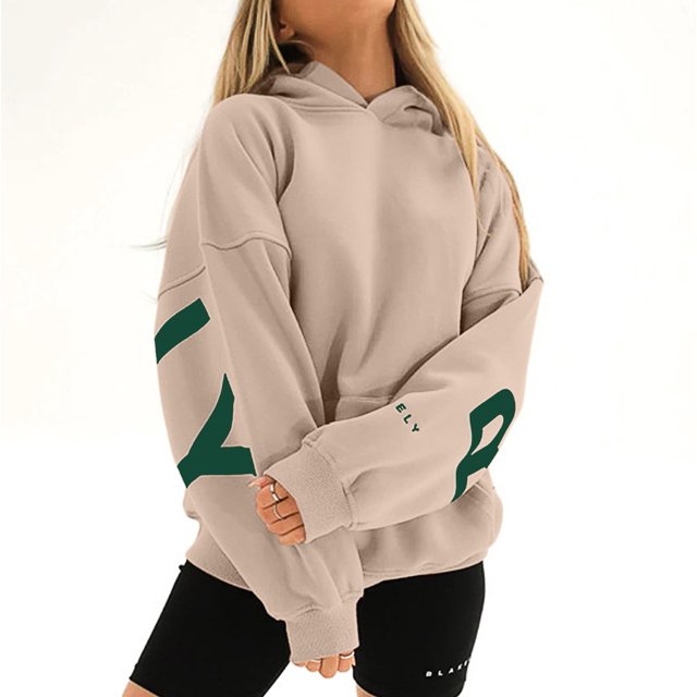 Venta de liquidación Fashiona Sudadera con capucha y estampado de letras para mujer Verde S