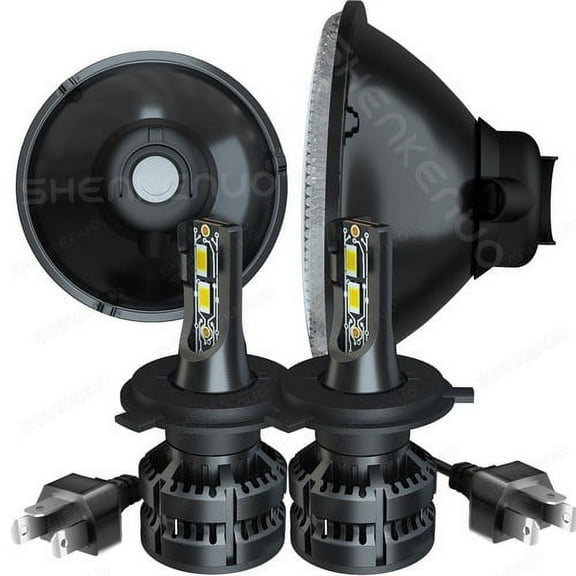 7 Inch led GLASS Headlight Round, ORIGINAL CLASSIC LOOK conversion Chrome pair