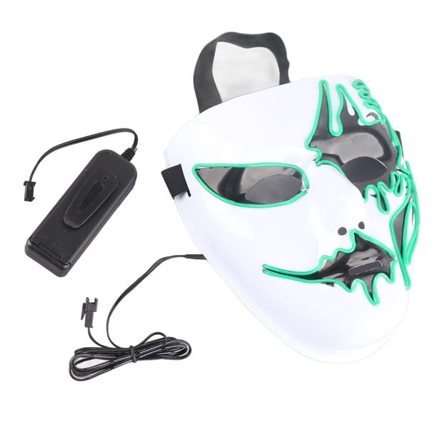 Máscara luminosa de mascarada con luz fría EL, máscara luminosa aterradora blanca de plástico para fiesta de Halloween con luz verde oscura