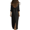 thumbnail image 6 of ClodeEU Women's V Neck 3/4 Sleeve Button Shirt Dress with Front Slit ,Elegant Casual Summer Maxi Dress Black,Women's Plus L, 6 of 8