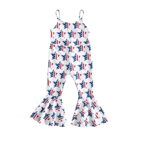 

TheFound Toddler Baby Girl 4th of July Outfit Fly Sleeve American Flag T-Shirt Tops Flared Bell-Bottom Pants Clothes