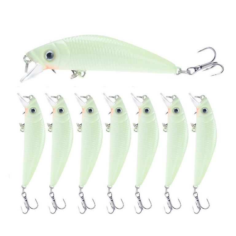 5pcs Luminous Night Baits 3D Night Fishing Lures Hard Baits Artificial Baits  Hook Spinners with Fish Hook (Light Green) 
