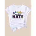 thumbnail image 3 of Women's Casual Fashion T-Shirt with Colorful Leopard Print and "HATE" Lettering - Round Neck, Short Sleeve, Polyester, Machine Washable, Spring Summer Tee|Bold Graphic Tee|Stretchable Material, 3 of 6
