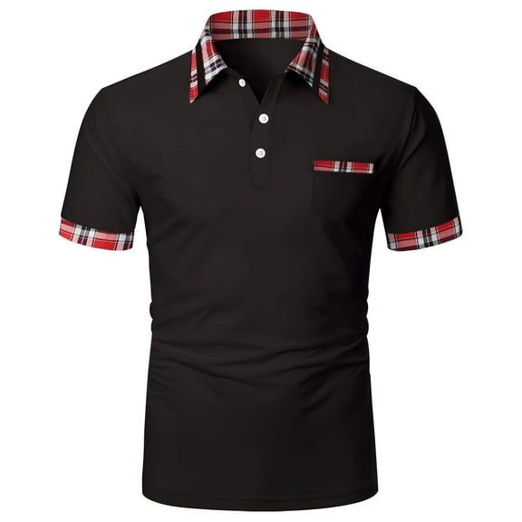 ZVNAΖH Mens 3 Button Short Sleeve Shirts Turn Down Collar Golf Shirts Plaid Patchwork Casual T-shirt Moisture Wicking