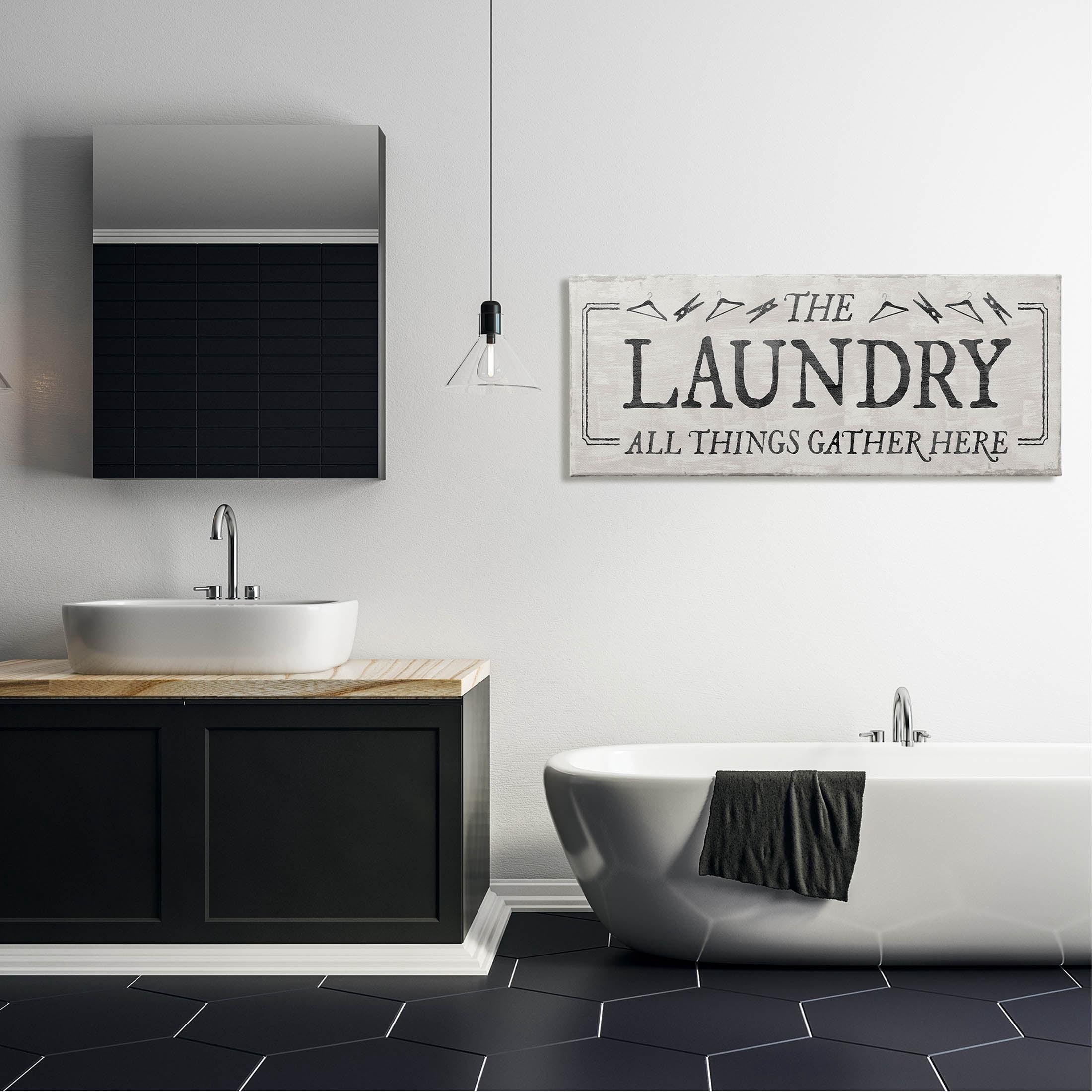 Laundry All Things Gather Here Phrase Typography Graphic Art Gallery Wrapped Canvas Print Wall Art