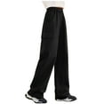 thumbnail image 2 of AINIYS Boys and Girsl Cute Elastic Waist Long Pants Kids Wide Leg Fashion Athletic Pants Lounge Pants Black Trousers, 2 of 8