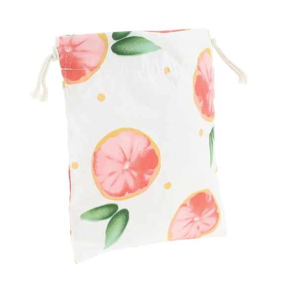 1 Pc Women Durable Drawstring Grapefruit Cosmetic Bag for Business Travel White Cotton