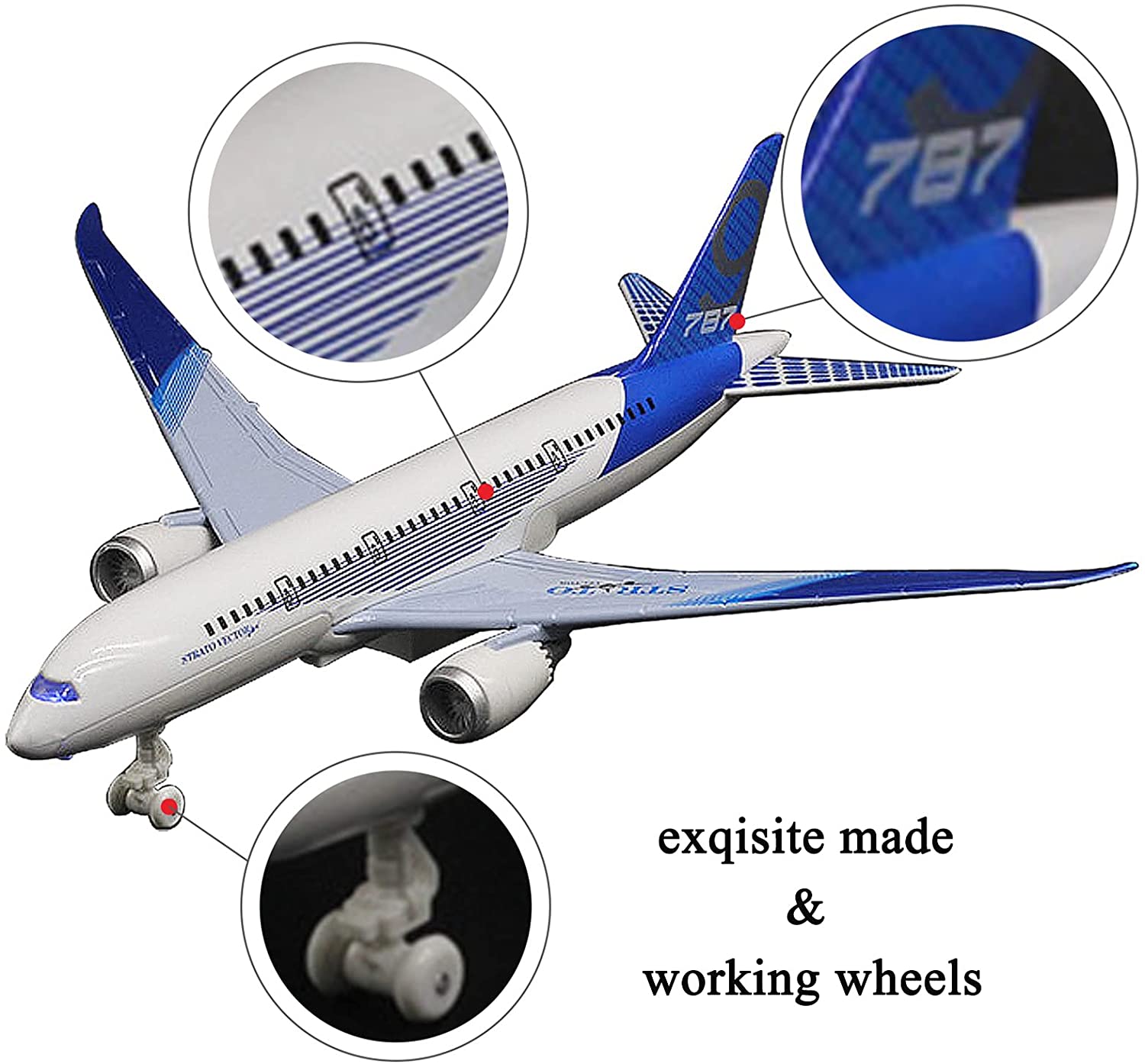 TYMZDYN 1 Pack Airplane Toys Bump and Go Airlines Die Cast Metal Model Plane Toy with Lights and Sounds for Kids Blue