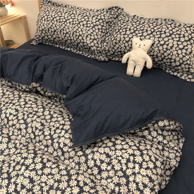 Korean Ins Black Flower Bedding Set Girl Orange Princess Style Sheet Cover Trellis Polyester Soft Bedclothes For Gitls Gift