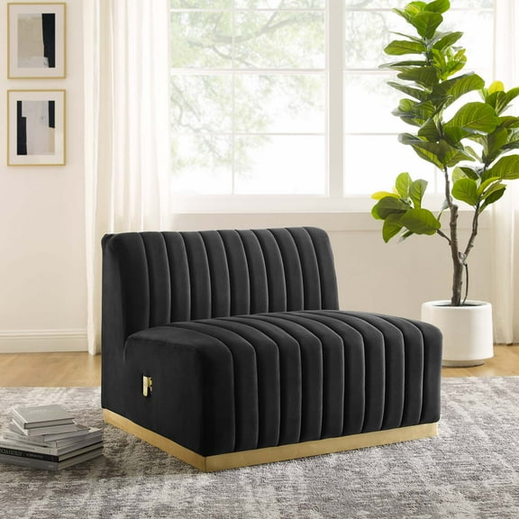 Modway Conjure Channel Tufted Performance Velvet Armless Chair in Gold Black