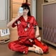 thumbnail image 4 of Disney-Conjunto de pijama de Mickey para mujer, ropa de dormir sedosa, de satén, bonita, Kawaii, para el hogar, suave e informal, para otoño e invierno, 2 piezas, 4 of 4