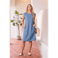 thumbnail image 4 of Women Summer Round Neck Casual Loose Split Wrinkle-Free Midi Dress with Pockets Denim Blue L, 4 of 7