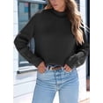 thumbnail image 4 of Women High Neck Oversized Sweaters Batwing Long Sleeve Pullover Loose Chunky Knit Jumper Black S, 4 of 8