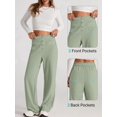 thumbnail image 6 of Womens High Waist Button Stretchy Pants Straight Leg Office Dress Pant Casual Trousers with Pocket Bean Green XXXL, 6 of 8
