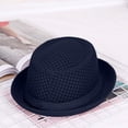 thumbnail image 2 of longantii Summer Breathable Mesh Pork Pie Hat,Retro Straw Breathable Sun Protection Cap,Lightweight Fedora Bowler Hat Navy, 2 of 6