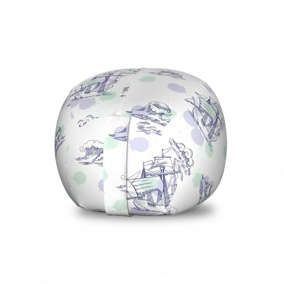 Sailing Storage Toy Bag Chair, Rhythmic Sailboat Vessels Watercolor Drops Waves Sketch, Stuffed Animal Organizer Washable Bag, Small Size, Purple Green, by Ambesonne