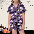 thumbnail image 2 of JIAYUE Pajamas For Girls Pajamas Set Comfort Short Sleeve Cute Print Turndown Collar Buttons Tops And Elastic Waist Shorts For Relaxed Halloween Theme Home Loose Fit Sleepwear,2-3 Years, 2 of 4