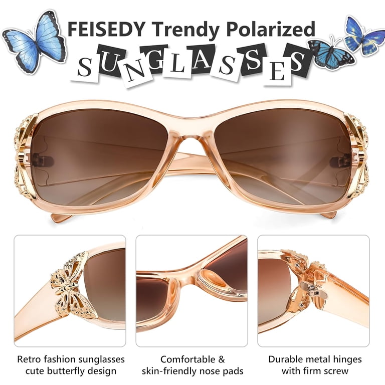 Polarized Sunglasses with Butterfly Decoration, UV400 Protection, Plastic Frame Amazon.com: LVIOE Polarized Sunglasses for Women, Fashion  main image 2