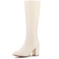 thumbnail image 1 of Botas de tacón alto hasta la rodilla con cremallera y punta redonda para mujer Blanco crema 40, 1 of 8
