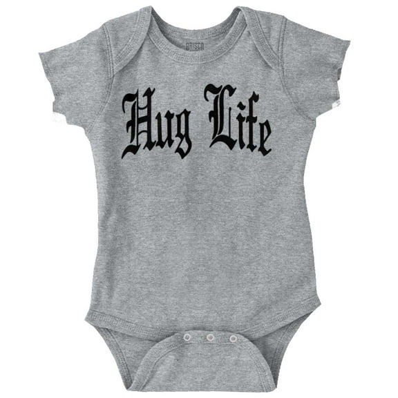 Hug Life Tattoo Letters Font Funny Romper Boys or Girls Infant Baby Brisco Brands 12M