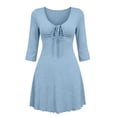 thumbnail image 4 of Levmjia Women's Dress V Neck 3/4 Sleeve Casual Short Dress with Bow Tie Front Ruched A Line Swing Dress for Home Daily Wear, 4 of 5