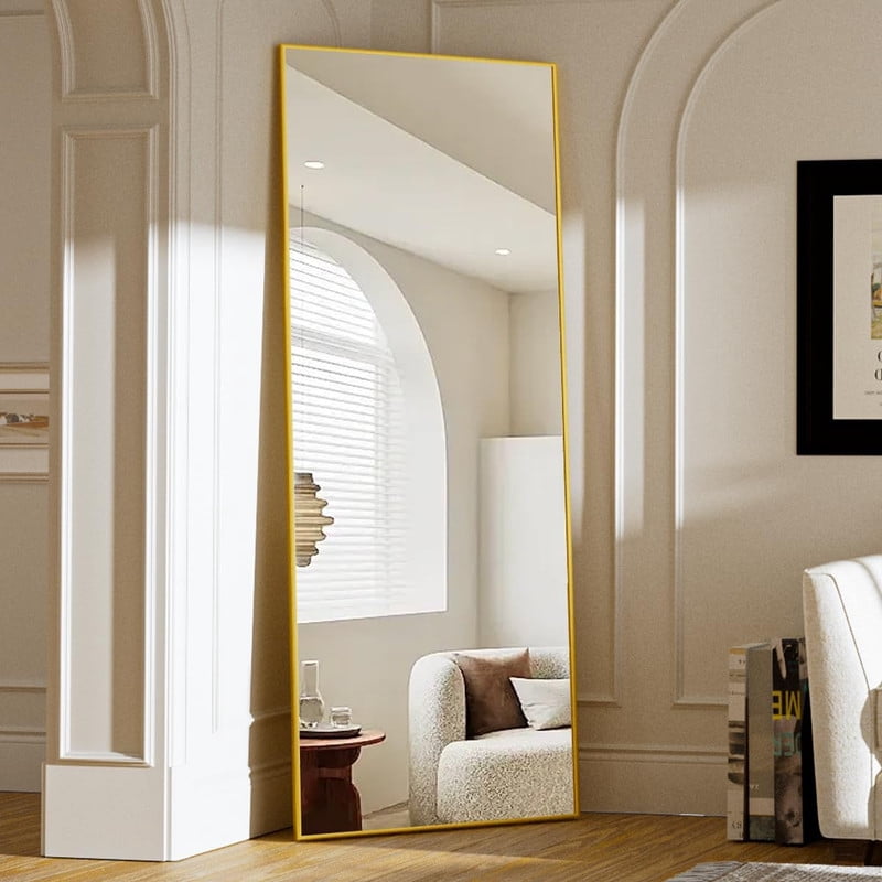 Gleamira 64"x 21" Rectangle Full Length Mirror Floor Mirror Free Standing Wall Mirror With Aluminum Alloy Frame, Gold