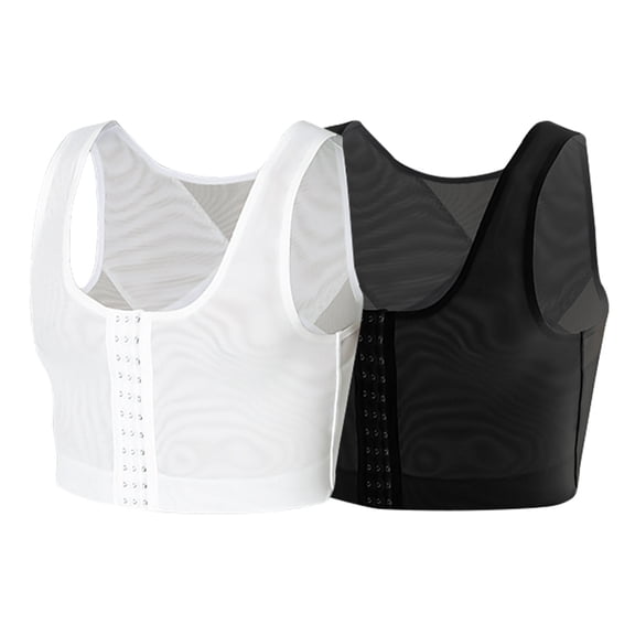 Men's Slimming Body Shaper Chest Binder Flat Compression 3 Rows Clasp Bust Corset Vests Compression Shirts White