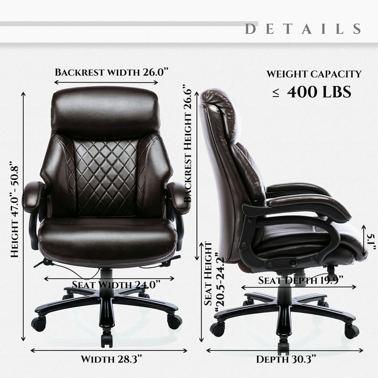 YI DANICA High Back Big & Tall 400lb Office Chair with Footrest - Heavy  Duty Base, Adjustable Tilt Angle Large Bonded Leather Ergonomic Executive  Desk