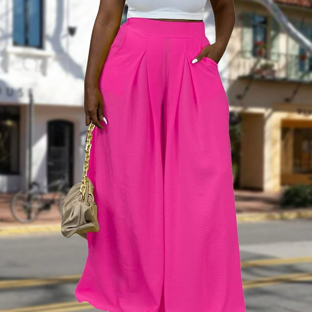 Pantalones De Pierna Ancha Pantalones de pierna ancha para mujer Pantalones sueltos casuales de moda Pantalones sólidos (Rose Red L) Cgtredaw Para estrenar