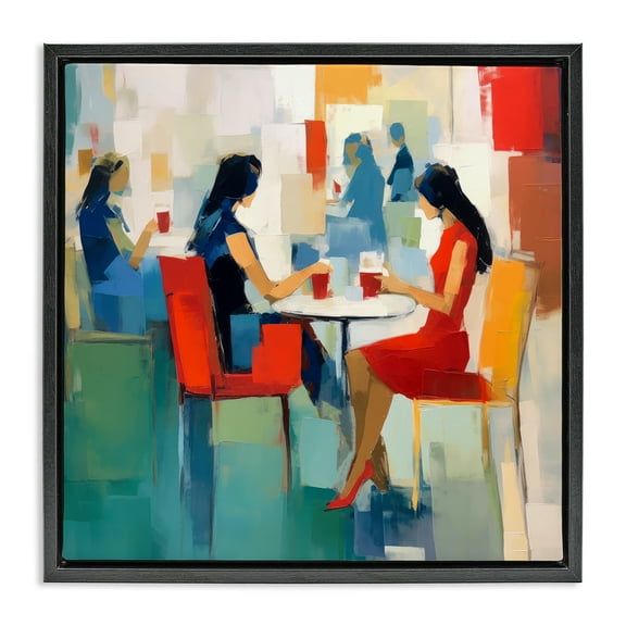 Stupell Industries Restaurant View Abstraction People Painting Black Floater Framed Canvas Art Print Wall Art, 18 x 18