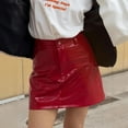thumbnail image 3 of Women's Faux Leather Mini Skirt High Waisted Bodycon Red Fitted A-Line Skirt, 3 of 5