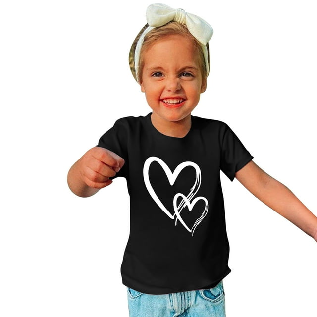 T-shirt en Coton pour Tout-Petits Garçons Filles Mode Mignon Col Rond Imprimé Saint-Valentin Manches Courtes